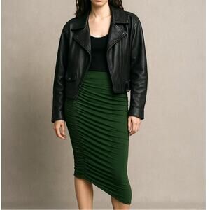 Jean Paul Gaultier Soleil Green Ruched Mesh Knit Skirt Asymmetrical VTG 90's L